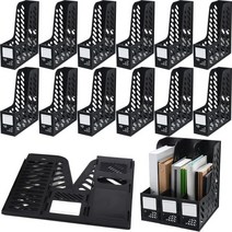 Glenmal 12 Pack Magazine Organizer 책상용 바인더 정리함 플라스틱 수직 파일 홀더 매거진 랙 사무실 가정 또는 학교용 책상 액세서리 (블랙), Black