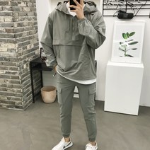 용된다 남자 오버핏 후드 아노락 조거 트레이닝 세트