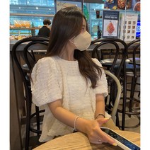 롤리팝 링클 벌룬 퍼프 소매 반팔 블라우스