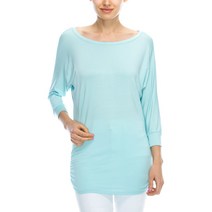 ellahebe 엘라헤베 우먼 보트넥 사이드 셔링 7부 티셔츠 Made in USA 7부티셔츠