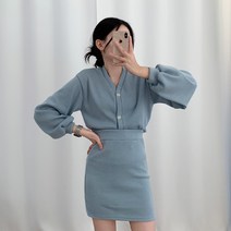 티데일리 여성용 눈꽃 기모 니트 가디건 스커트 투피스