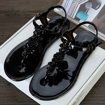 패션 여성 샌들 꽃 플라스틱 여름 플랫 플립 퍼 T-버클 비 슬립 로마 캐주얼 비치 슬리퍼 신발