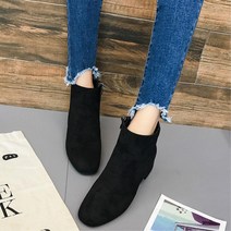 여자구두 둥근코 스웨이드 부티로우힐 플랫앵클부츠