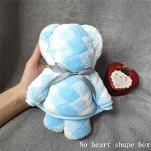 산호 양털 곰 모양 핸드 타올 가방 다이아몬드 격자 무늬 인쇄 욕실 흡수성 얼굴 핸드 타올 웨딩 비즈니스 휴일 선물, Hand bag, 파란색