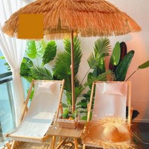 밀짚파라솔 야자수 지푸라기 카페파라솔 캠핑 옥상 테라스 대형 방수 태양 해변, I.1.4M 우드 짚 우산+아이언 포크