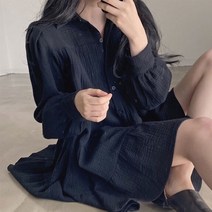 L.ONLINE SHOP플레어 미니드레스 셔츠 남방 2컬러 루즈핏 박시 원피스 하객룩 트위드원피스 쉬폰원피스 뷔스티에원피스