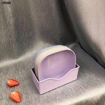DFMEI 크리에이티브 골접시 과일접시 받침대 수납함 실리콘 트레이, 깊은 사각 접시 믹스 5개입【보라색 받침 포함】