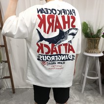 인스타일 남자 상어 프린팅 오버핏 반팔 티셔츠