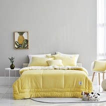 [헤지스홈]극세사 치즈 옐로우[6온스] 슈퍼싱글/퀸/킹세트[퀼트이불+패드+베개커버]