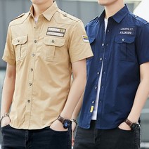 남자 반팔 셔츠 여름 캐주얼 카고 셔츠 루즈핏 작업복 남방