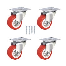 적색 PVC 캐스터 고중량 바퀴 1.5인치 회전형, 4개
