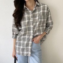 [바보사랑] 여자 체크 포켓 박시핏 캐주얼 봄 셔츠[옷자락]