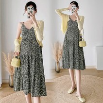 DFMEI 임부복 여름옷 니트 카디건 나시 꽃다발밑단 원피스 투피스