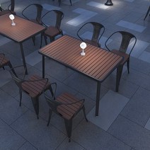 레스토랑 발코니 야외 테이블 부식 방지 목재 책상, 블랙 라운드 테이블 직경 60x75