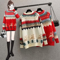 이레 T33FP3K2 여성 크리스마스 스웨터 라운드넥 니트 티셔츠