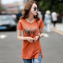 여성 반팔 티셔츠 롱티 여름 옆트임 슬림핏 면티pel81 weizhi