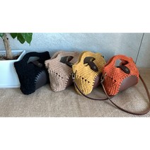 [DIY패키지] 벨벳 가죽 미니엣지백 코바늘 뜨개질 가방뜨기 만들기 벨벳실 겨울가방, 민트(no.1011), 블랙브라운, 브라운