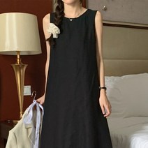 미미앤느 여성 라운드넥 시원한 린넨 민소매 심플 뒷면 포인트 데일리 롱원피스 a2763