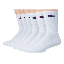 챔피온 남성 남자 크루 양말 6켤레 선물 박스 제공 화이트 6-12 US, White