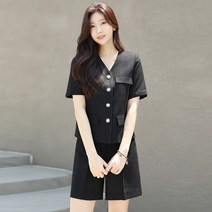 스타일온미 버블린 은은한체크 싱글 세미크롭 노카라 자켓