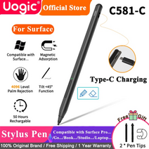 스마트폰터치펜 핸드폰터치펜 스마트폰펜 Microsoft surface용 uogic 스타일러스 펜 4096 압력 감도 surface pro 8 34567 x용 surface, 블랙-타입-c