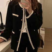 트위드자켓 스쿨룩 캐주얼 하프 코트 점퍼 여성