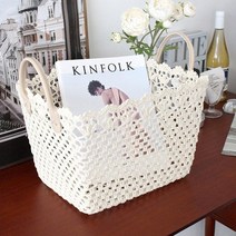 뜨개 레이스 가죽 손잡이 바구니 1P 소품 정리함 DQ21.리빙톡톡