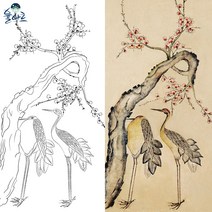 화조도 2 민화 그리기 도안 본그림 컬러링북, 고급 닥순지, 원본 사이즈(추천), 율아트
