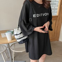 로로텐 오버핏 반팔 롱 티셔츠 면 레터링 라운드넥 여성 빅사이즈
