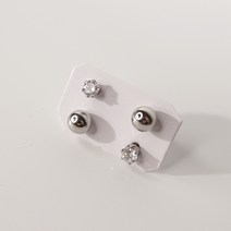 1+1 큐빅 볼 써지컬스틸 미니 귀걸이 세트