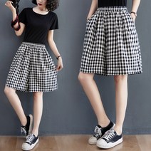 Beixing 면 마 체크 반바지 캐주얼 팬츠 코디 5부 와이드 팬츠