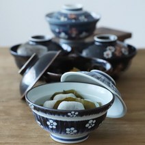 오반자이 5가지 디자인의 뚜껑 돈부리 모음, 옵션4. 꽃무늬뚜껑돈부리[블루1세트]