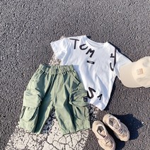 ciuuc 남학생과 여학생을위한 반소매 티셔츠 한국 트렌드 중소 아동복 소년 및 어린이 조수 브랜드 전체 인쇄 편지 티셔츠 여름 반팔