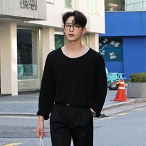 붐스타일 소프트 바인 U넥 오버핏 긴팔티