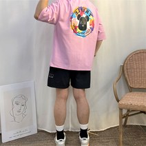 남녀공용 오버핏 옆트임 스카치 오로라 베어브릭스 프린팅 여름박스 반팔티 4color