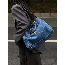 대용량 빈티지 데님백 PARIS 프린팅 토드백 숄더백