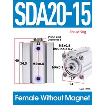 공압 에어 실린더 SDA 타입 보어 20mm 스트로크 복동 SDA20 컴팩트 피스톤 실린더 암, 03 SDA20X15