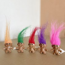 미니 트롤 키홀더 열쇠고리 PVC 럭키 인형 5색, 핑크