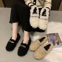 [Myshe]여성 가을겨울 인조털 신발 뽀글이 슬림온 로퍼 Myshe qxz1121YCjd8