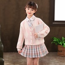 키즈목마 여아용 교복 스쿨룩 가디건 셔츠치마세트 주름치마 상하복 4종세트