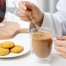 예쁜 커피잔 카페 유리컵 이중 내열유리컵 라떼 머그컵 손잡이 물컵 350ml