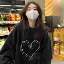 후드리스 라운드넥 스웨터 탑 트렌디 Ins 아메리칸 스타일 여성용 블랙 오버사이즈