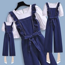 빅사이즈 여성 데님 멜빵바지 여름 데님 청바지일자 와이드 팬츠 점프수트
