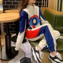 꽃소담 여성 봄가을 스탠드칼라 배색 트레이닝 상하복 츄리닝세트 QQA1609