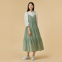 [JAJU/자주] 여 플라워 레이어드 원피스_라이트 그린