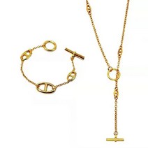 한국 패션 커피 콩 돼지 코 목걸이 팔찌 세트 여성 18K 골드 긴 체인 고급 매력 빈티지 스테인레스 스틸 쥬얼리