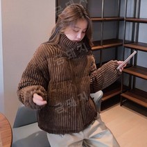 두꺼운 코듀로이 스탠드 따뜻한 패딩 재킷 브라운 지퍼