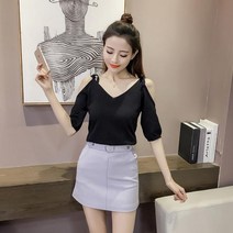 숄더 스트링 브이티브이넥 데일리티셔츠 오픈쇼더 v넥티셔츠 슬림핏티셔츠