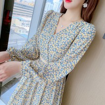 화사한 봄 여성 프로방스 꽃무늬 V 넥 원피스