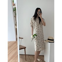 퍼니걸스 5267 도트 땡땡이 퍼프 반팔 롱 원피스 여성의류